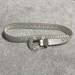 Hot Topic White Studded Belt with Rhinestone Buckle